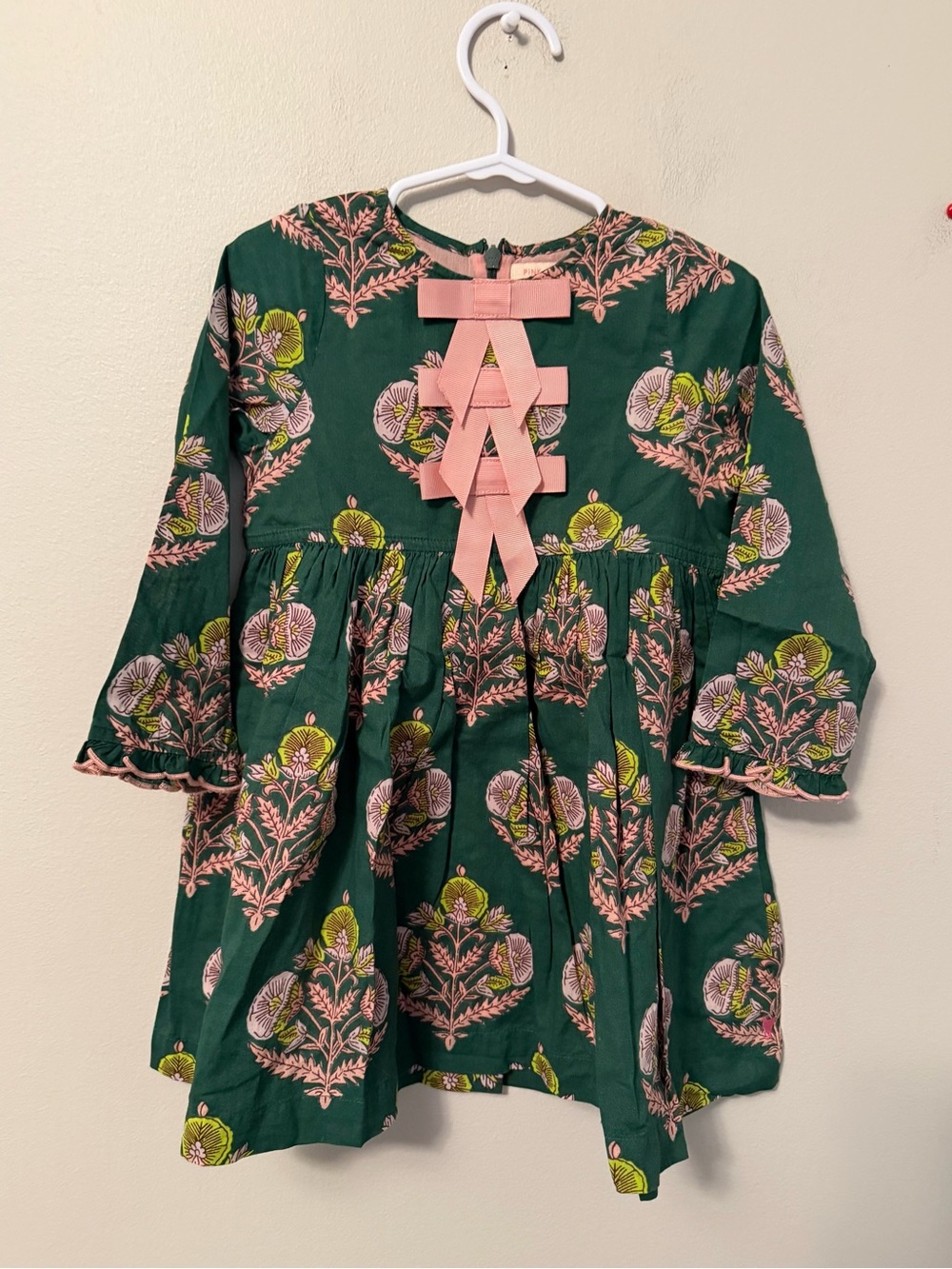 Pink chicken Green Floral Bow-Back Dress